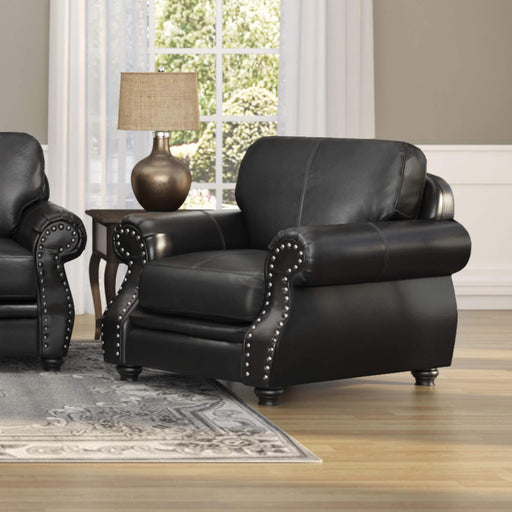 Sunset Trading Charleston 42" Wide Top Grain Leather Armchair | Black Rolled Arm Accent Chair with Nailheads -  Chapter 11 Furniture (Lewiston, Maine)