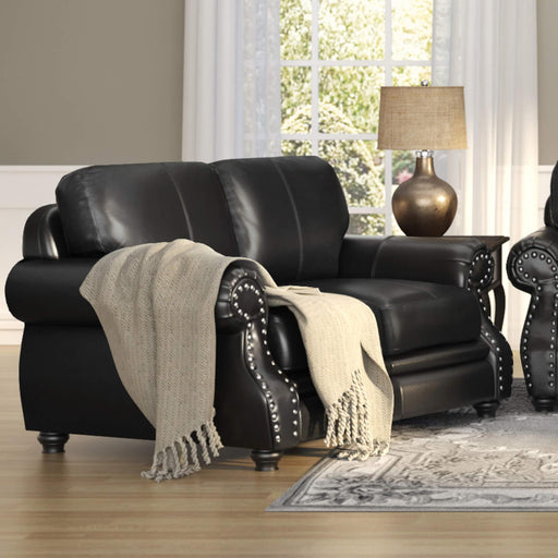 Sunset Trading Charleston 63" Wide Top Grain Leather Loveseat | Black Rolled Arm Small Couch with Nailheads -  Chapter 11 Furniture (Lewiston, Maine)