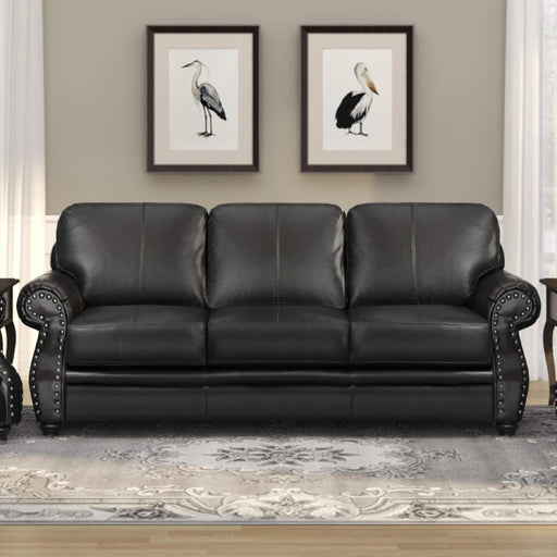 Sunset Trading Charleston 86" Wide Top Grain Leather Sofa | Black 3 Seater Rolled Arm Couch with Nailheads -  Chapter 11 Furniture (Lewiston, Maine)