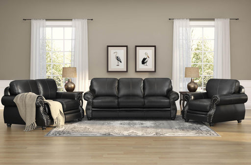 Sunset Trading Charleston 3 Piece Top Grain Leather Living Room Set | Black Rolled Arm Sofa Loveseat and Chair with Nailheads -  Chapter 11 Furniture (Lewiston, Maine)