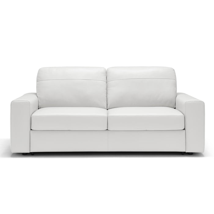 Sunset Trading Divine Leather Sofa Sleeper | White | 3 Seater Couch with Full Size Pull Out Mattress