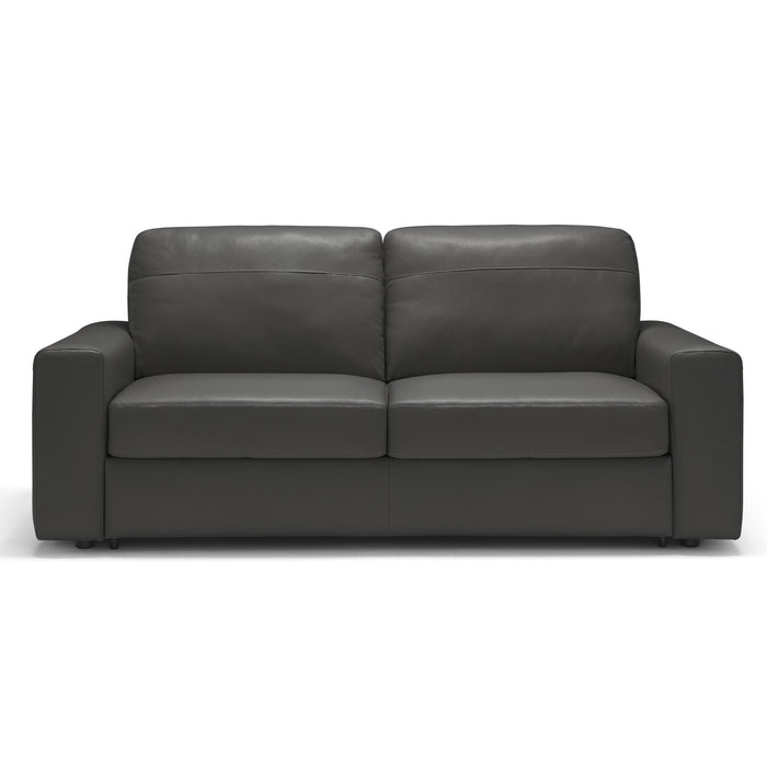 Sunset Trading Divine Leather Sofa Sleeper | Dark Gray | 3 Seater Couch With Full Size Pull Out Mattress