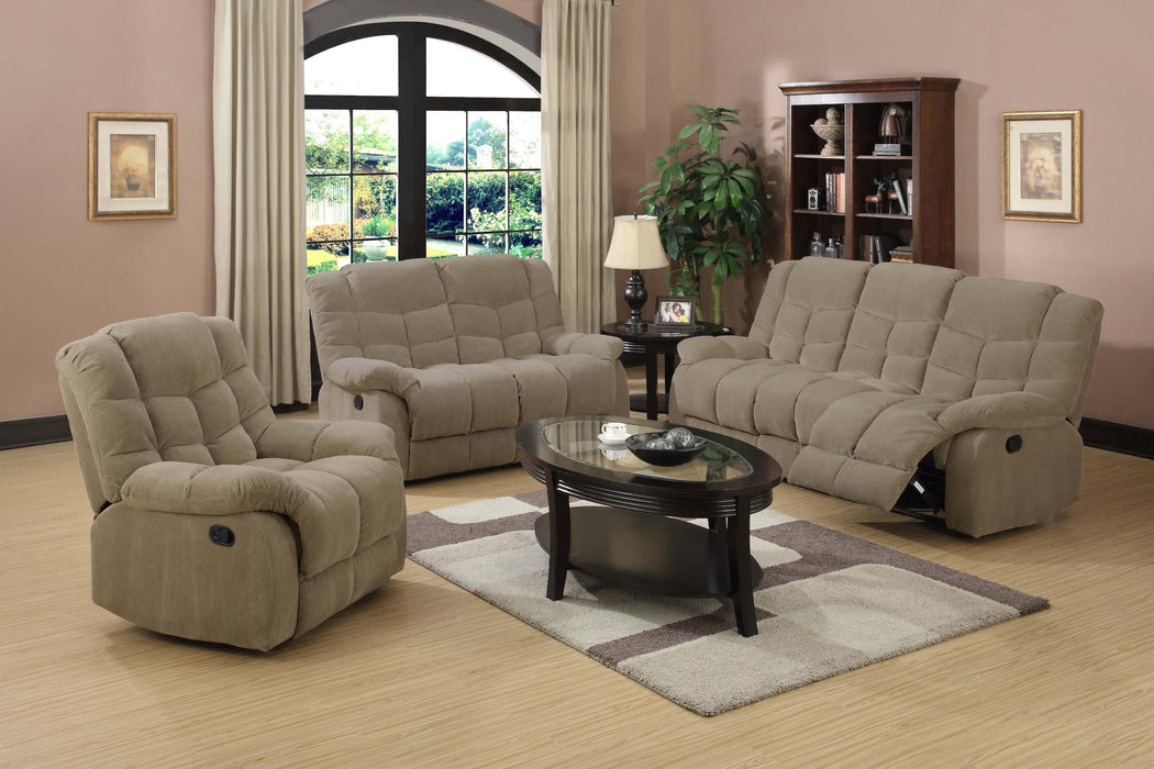 Sunset Trading Heaven on Earth 3 Piece Reclining Living Room Set | Sofa Loveseat Chair | Manual Recliner | Tan Fabric -  Chapter 11 Furniture (Lewiston, Maine)