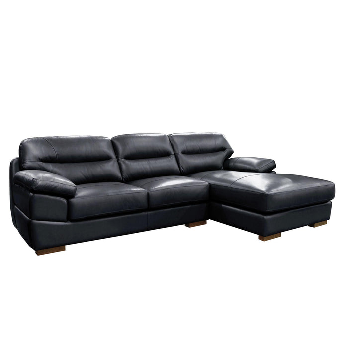 Sunset Trading Jayson 115" Wide Top Grain Leather Sofa with Chaise | Black Right Facing Chofa | Oversized Couch Sectional