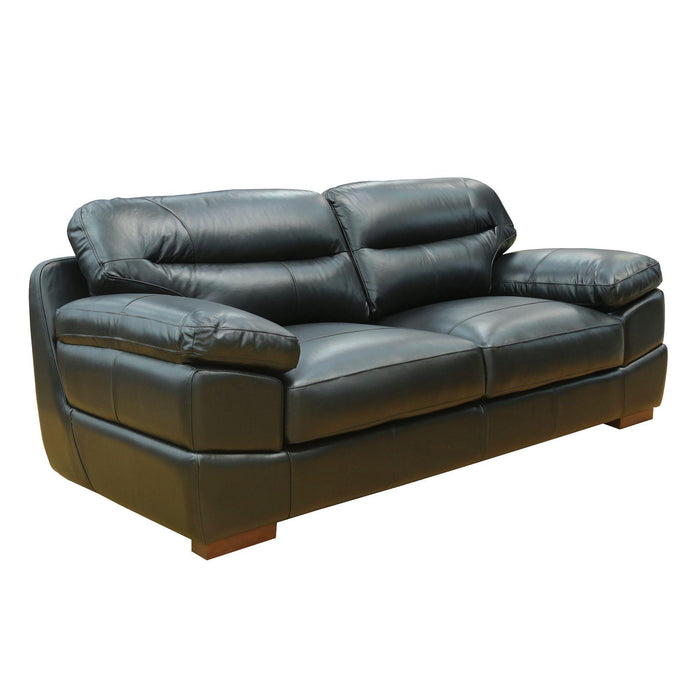 Sunset Trading Jayson 89" Wide Top Grain Leather Sofa | Black Stationary Couch