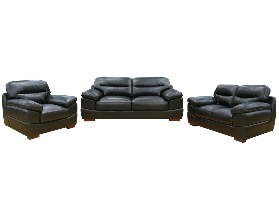 Sunset Trading Jayson 3 Piece Top Grain Leather Living Room Set | Black Sofa Loveseat and Chair