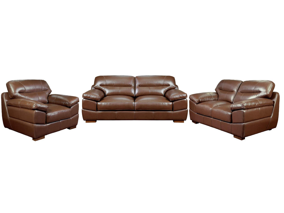 Sunset Trading Jayson 3 Piece Top Grain Leather Living Room Set | Chestnut Brown Sofa Loveseat and Chair