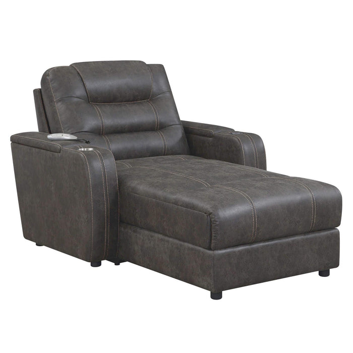 Sunset Trading Power Reclining Chaise Lounge Chair with Arms | Phone Charger | Cupholder | Storage | Gray
