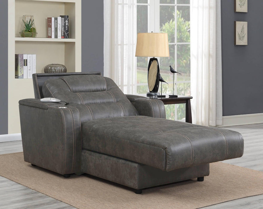 Sunset Trading Power Reclining Chaise Lounge Chair with Arms | Phone Charger | Cupholder | Storage | Gray -  Chapter 11 Furniture (Lewiston, Maine)