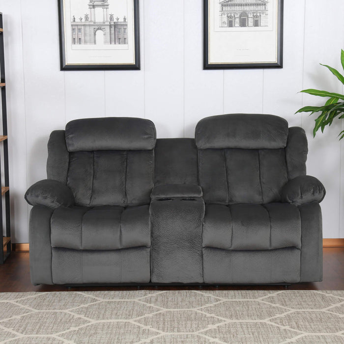 Sunset Trading Madison Reclining Loveseat with Console Storage, Cupholders | Two Manual Recliners | Gray Fabric -  Chapter 11 Furniture (Lewiston, Maine)