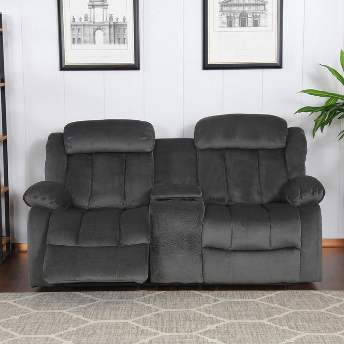 Sunset Trading Madison Reclining Loveseat with Console Storage, Cupholders | Two Manual Recliners | Gray Fabric -  Chapter 11 Furniture (Lewiston, Maine)