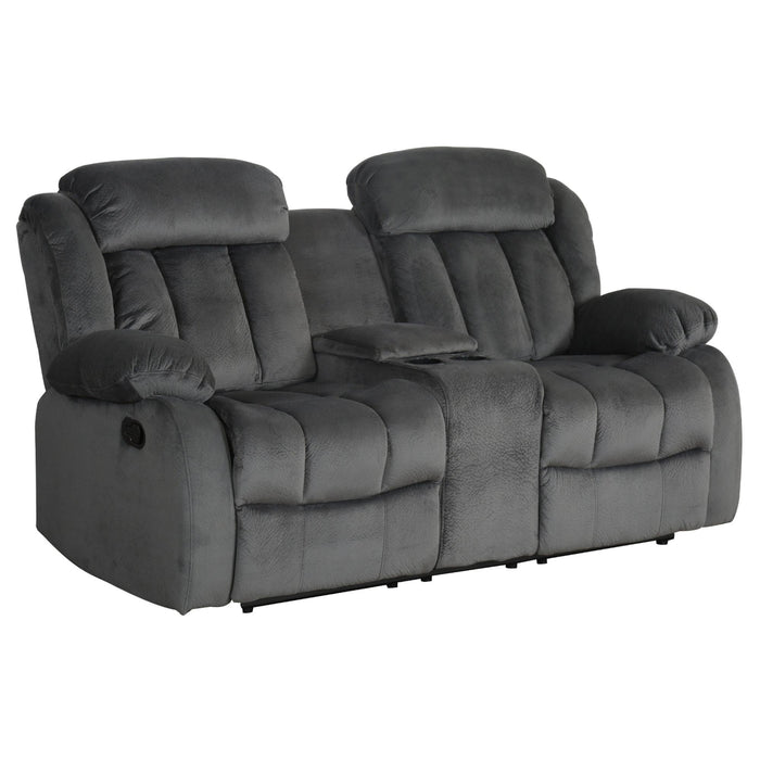 Sunset Trading Madison Reclining Loveseat with Console Storage, Cupholders | Two Manual Recliners | Gray Fabric -  Chapter 11 Furniture (Lewiston, Maine)