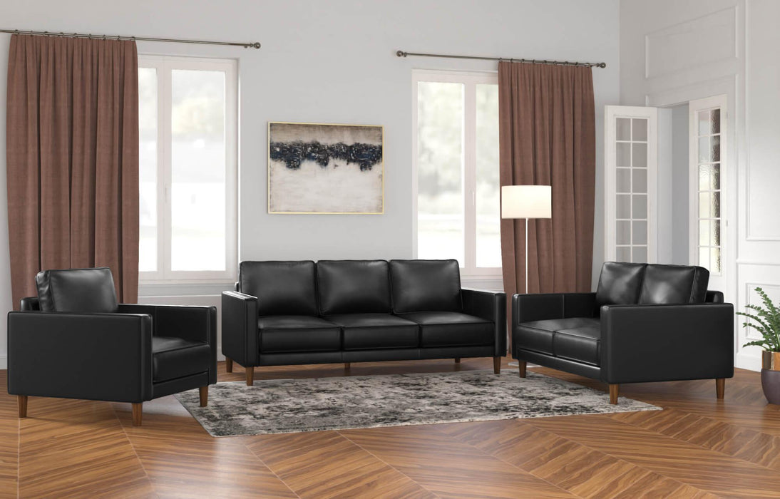 Sunset Trading Prelude 3 Piece Black Top Grain Leather Living Room Set | Mid Century Modern Sofa Loveseat and Chair -  Chapter 11 Furniture (Lewiston, Maine)