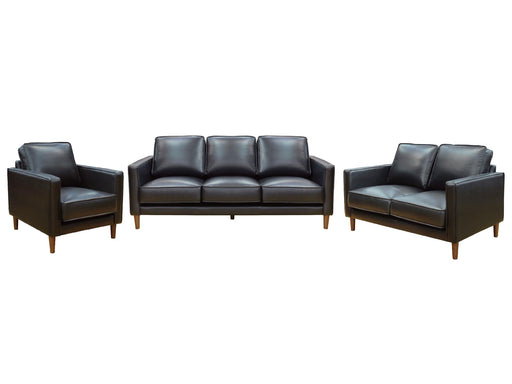 Sunset Trading Prelude 3 Piece Black Top Grain Leather Living Room Set | Mid Century Modern Sofa Loveseat and Chair -  Chapter 11 Furniture (Lewiston, Maine)