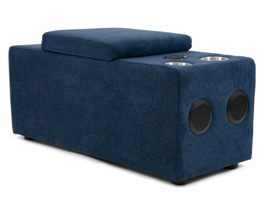 Sunset Trading Pixie Speaker Console | Modular Voice Bluetooth USB Outlets Storage Cupholders | Navy Fabric -  Chapter 11 Furniture (Lewiston, Maine)