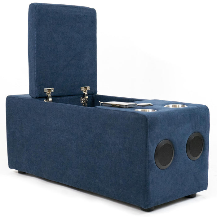 Sunset Trading Pixie Speaker Console | Modular Voice Bluetooth USB Outlets Storage Cupholders | Navy Fabric -  Chapter 11 Furniture (Lewiston, Maine)