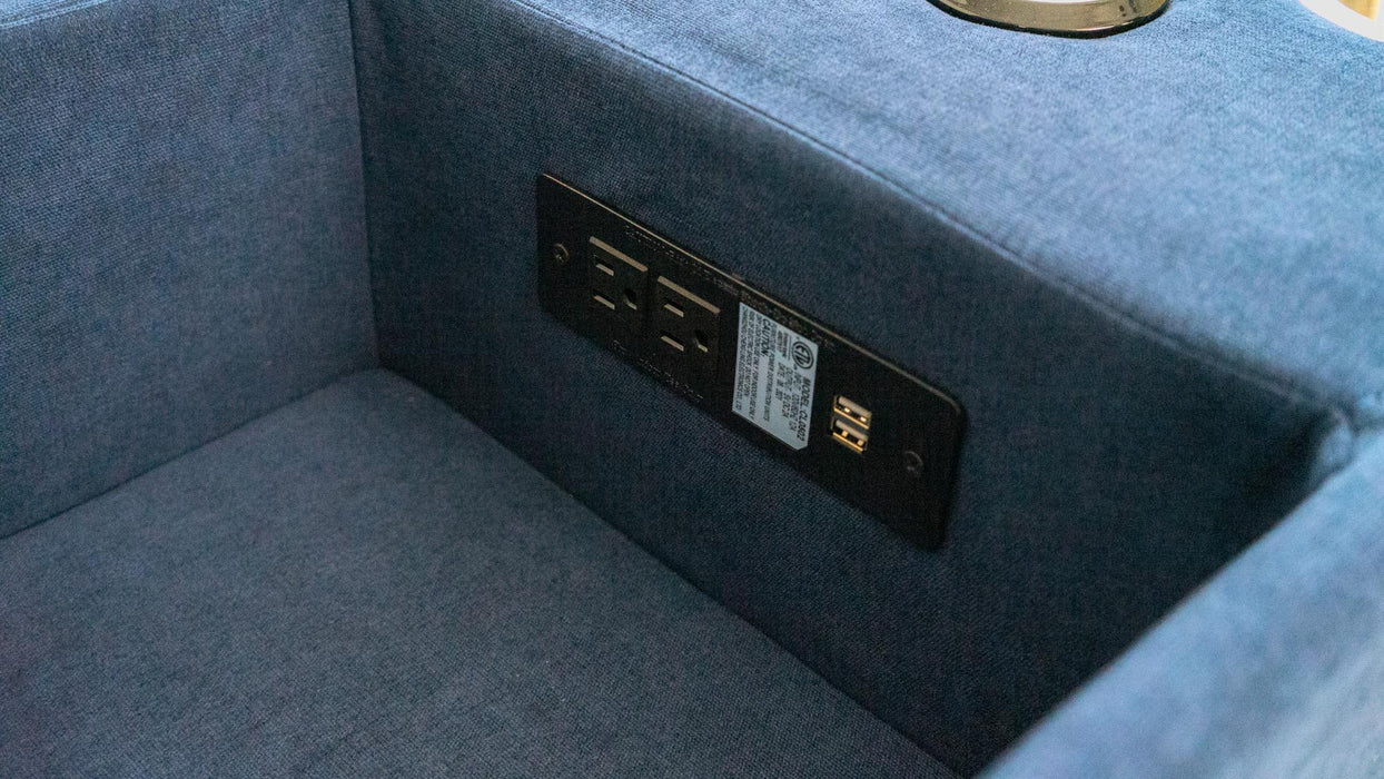 Sunset Trading Pixie Speaker Console | Modular Voice Bluetooth USB Outlets Storage Cupholders | Navy Fabric -  Chapter 11 Furniture (Lewiston, Maine)
