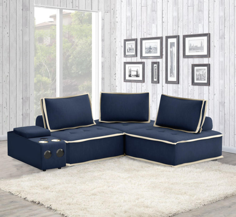 Sunset Trading Pixie 3 Piece Sofa Sectional | Modular Couch | Navy Blue and Cream Fabric