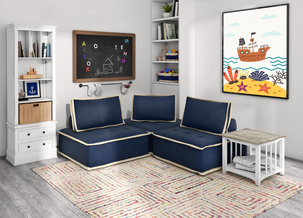 Sunset Trading Pixie 3 Piece Sofa Sectional | Modular Couch | Navy Blue and Cream Fabric -  Chapter 11 Furniture (Lewiston, Maine)