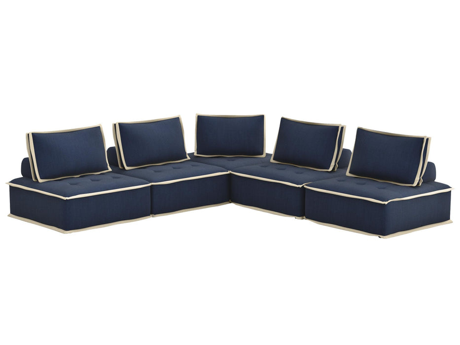 Sunset Trading Pixie 5 Piece Sofa Sectional | Modular Couch | Navy Blue and Cream Fabric