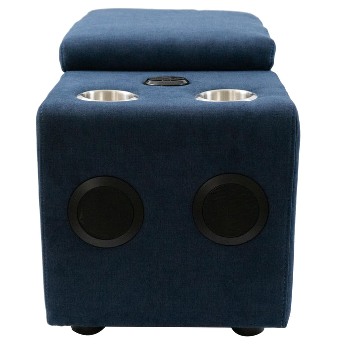 Sunset Trading Pixie Speaker Console | Modular Voice Bluetooth USB Outlets Storage Cupholders | Navy Fabric -  Chapter 11 Furniture (Lewiston, Maine)