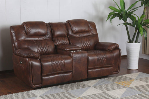 Sunset Trading Diamond Power Dual Reclining Loveseat| Center Console with Cup Holders |Brown Leather Gel -  Chapter 11 Furniture (Lewiston, Maine)