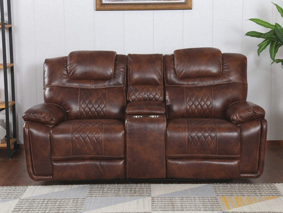 Sunset Trading Diamond Power Dual Reclining Loveseat| Center Console with Cup Holders |Brown Leather Gel -  Chapter 11 Furniture (Lewiston, Maine)
