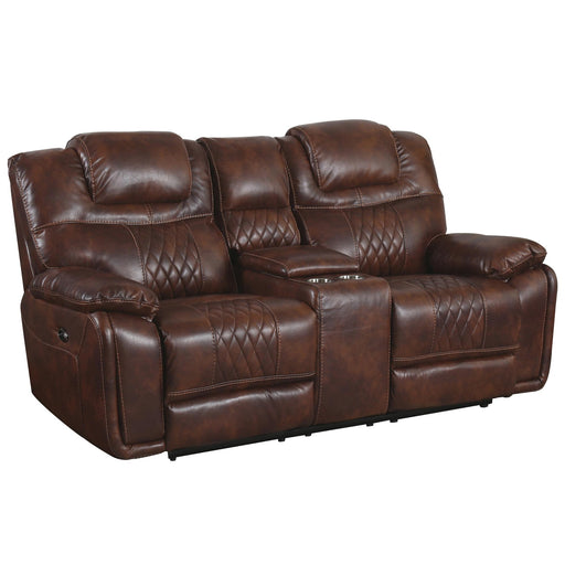 Sunset Trading Diamond Power Dual Reclining Loveseat| Center Console with Cup Holders |Brown Leather Gel -  Chapter 11 Furniture (Lewiston, Maine)
