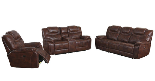 Sunset Trading Diamond Power 3 Piece Reclining Living Room Set | Sofa, Loveseat, Chair | Center Console | Brown Leather Gel -  Chapter 11 Furniture (Lewiston, Maine)