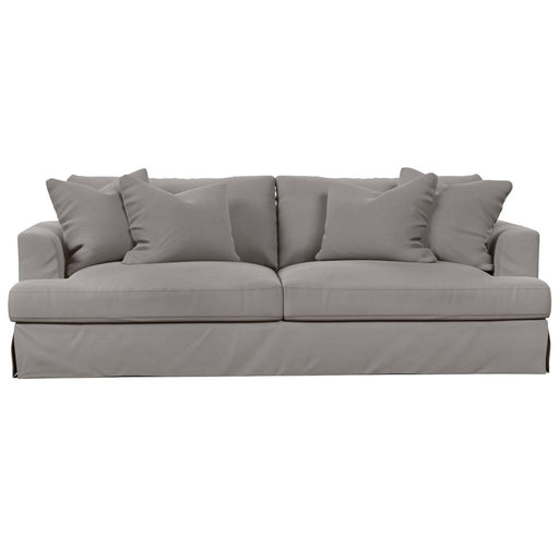 Sunset Trading Newport Slipcovered Recessed Fin Arm 94" Sofa | Stain Resistant Performance Fabric | 4 Throw Pillows | Gray -  Chapter 11 Furniture (Lewiston, Maine)