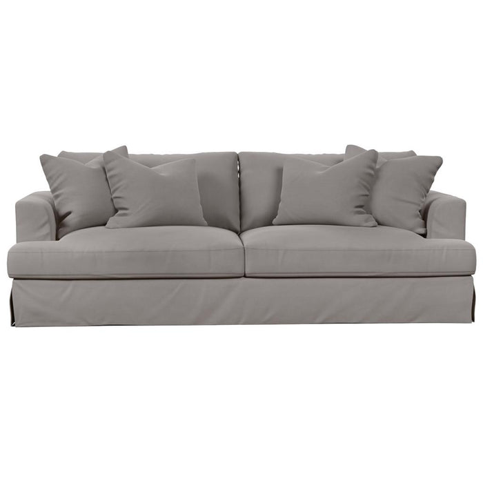 Sunset Trading Newport Slipcovered Recessed Fin Arm 94" Sofa | Stain Resistant Performance Fabric | 4 Throw Pillows | Gray -  Chapter 11 Furniture (Lewiston, Maine)