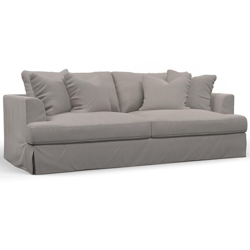Sunset Trading Newport Slipcovered Recessed Fin Arm 94" Sofa | Stain Resistant Performance Fabric | 4 Throw Pillows | Gray -  Chapter 11 Furniture (Lewiston, Maine)