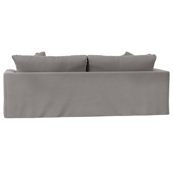 Sunset Trading Newport Slipcovered Recessed Fin Arm 94" Sofa | Stain Resistant Performance Fabric | 4 Throw Pillows | Gray -  Chapter 11 Furniture (Lewiston, Maine)