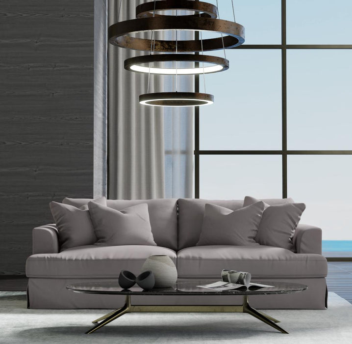 Sunset Trading Newport Slipcovered Recessed Fin Arm 94" Sofa | Stain Resistant Performance Fabric | 4 Throw Pillows | Gray -  Chapter 11 Furniture (Lewiston, Maine)