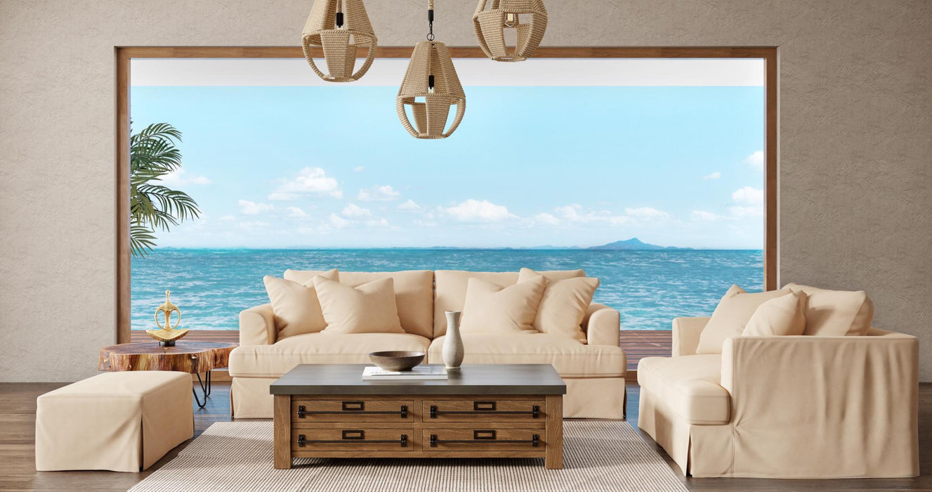 Sunset Trading Newport Slipcovered Recessed Fin Arm 94" Sofa | Stain Resistant Performance Fabric | 4 Throw Pillows | Tan -  Chapter 11 Furniture (Lewiston, Maine)