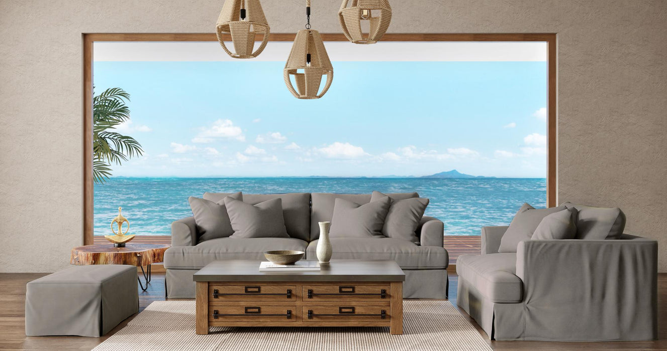 Sunset Trading Newport Slipcovered Recessed Fin Arm 94" Sofa | Stain Resistant Performance Fabric | 4 Throw Pillows | Gray -  Chapter 11 Furniture (Lewiston, Maine)