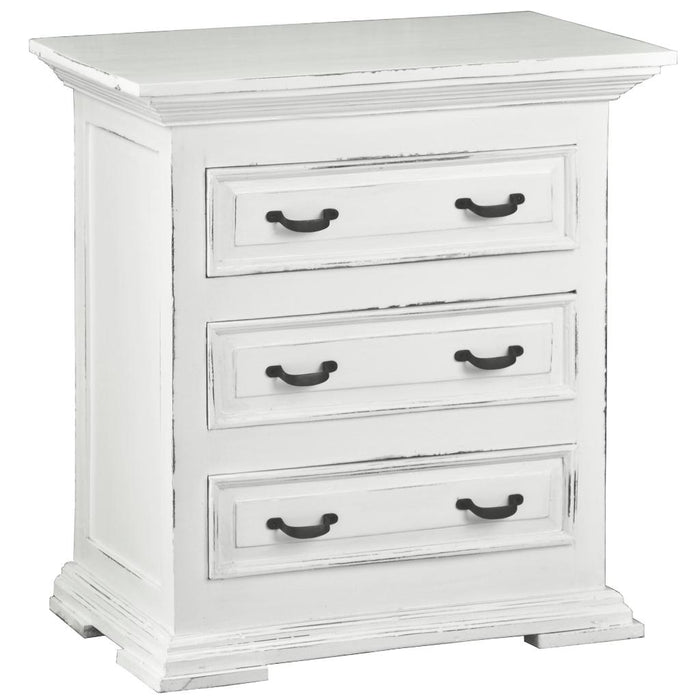 Sunset Trading Cottage Three Drawer Nightstand | Distressed White Solid Wood | Fully Assembled End Side Table