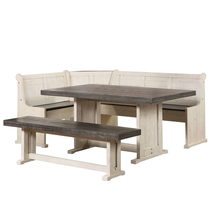 Sunset Trading Sunny Dining Nook Table Set | Distressed Antique White/Grey Wood | Kitchen Corner Storage Bench Seating