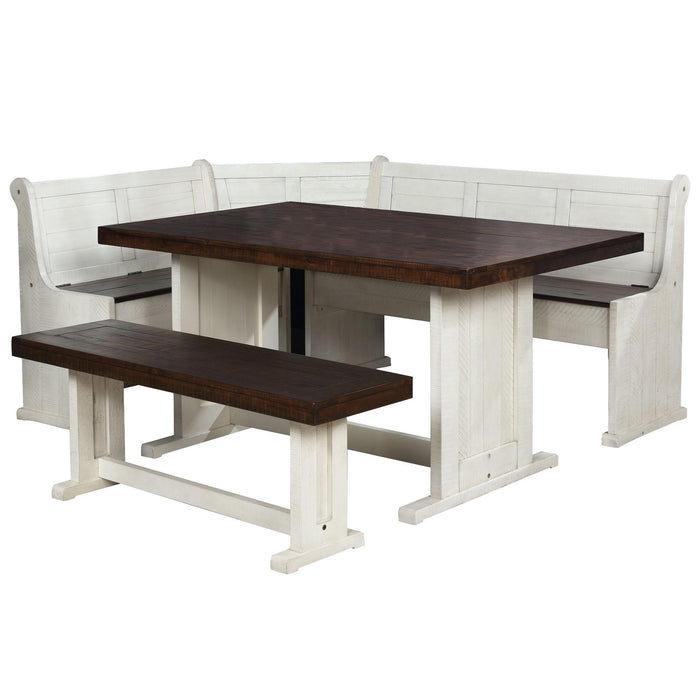 Sunset Trading Sunny Dining Nook Table Set | Distressed Cream/Brown Wood | Kitchen Corner Storage Bench Seating