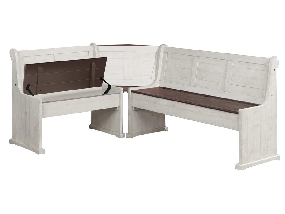 Sunset Trading Sunny Dining Nook Table Set | Distressed Cream/Brown Wood | Kitchen Corner Storage Bench Seating -  Chapter 11 Furniture (Lewiston, Maine)