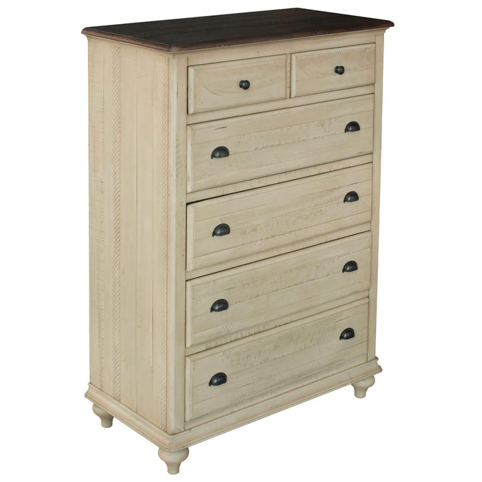 Sunset Trading Shades of Sand 6 Drawer Bedroom Chest | Cream/Walnut Brown Solid Wood