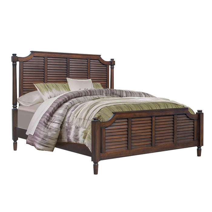 Sunset Trading Bahama Shutter Queen Bed | Tropical Walnut Brown Solid Wood