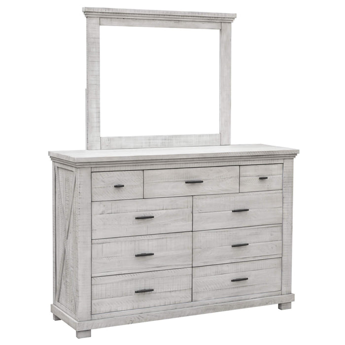 Sunset Trading Crossing Barn 9 Drawer Bedroom Dresser and Mirror | Gray Acacia Wood