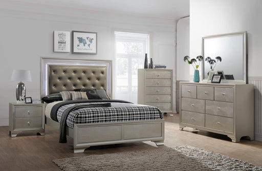 Crown Mark Lyssa King Upholstered Panel Bed in Embossed Crocodile Pattern -  Chapter 11 Furniture (Lewiston, Maine)