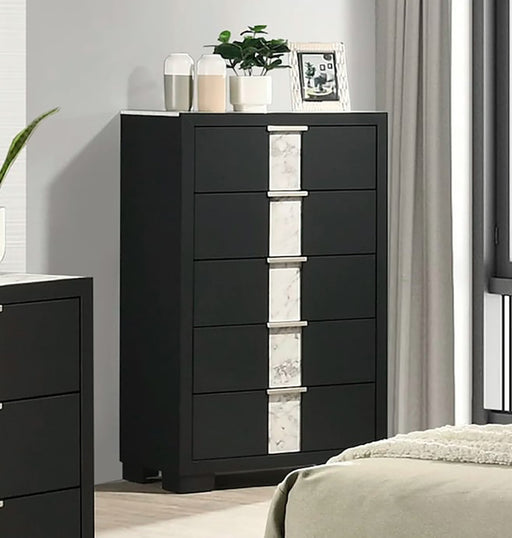 Crown Mark Furniture Rangley 5 Drawer Chest in Black -  Chapter 11 Furniture (Lewiston, Maine)