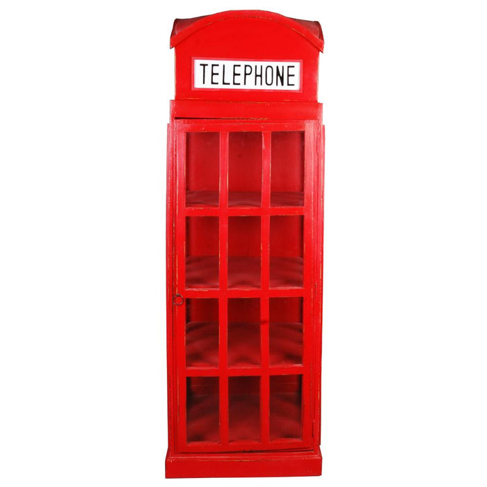 Sunset Trading Cottage English Phone Booth Cabinet | Distressed Red Solid Wood | Fully Assembled Glass Display Shelf Case
