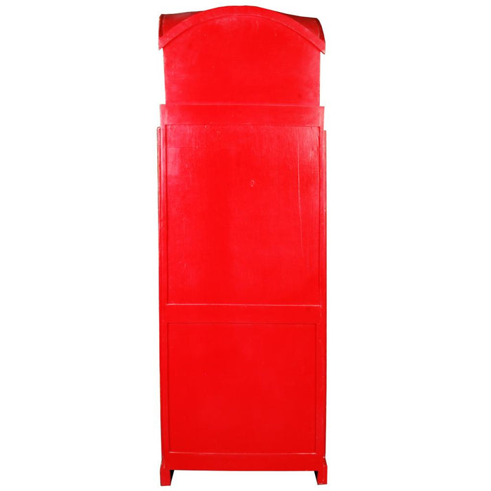 Sunset Trading Cottage English Phone Booth Cabinet | Distressed Red Solid Wood | Fully Assembled Glass Display Shelf Case