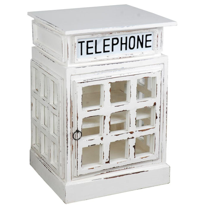 Sunset Trading Cottage English Phone Booth Cabinet | Distressed Red Solid Wood | Fully Assembled Glass Display Shelf Case