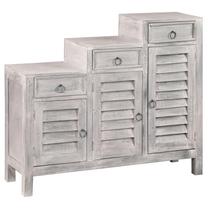 Sunset Trading Cottage Wood Sideboard | Natural Limewash Solid Wood | Fully Assembled Glass Display Cabinet
