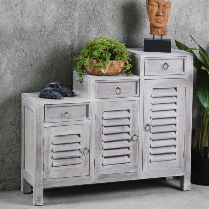 Sunset Trading Cottage Wood Sideboard | Natural Limewash Solid Wood | Fully Assembled Glass Display Cabinet